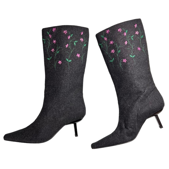 Bruno Magli Wool and Leather Embroidered Boots Size 8 Made in Italy - Picture 7 of 17